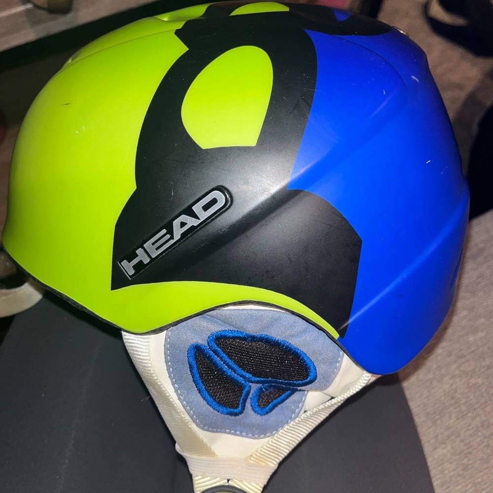 Blue and green helmet for a child!